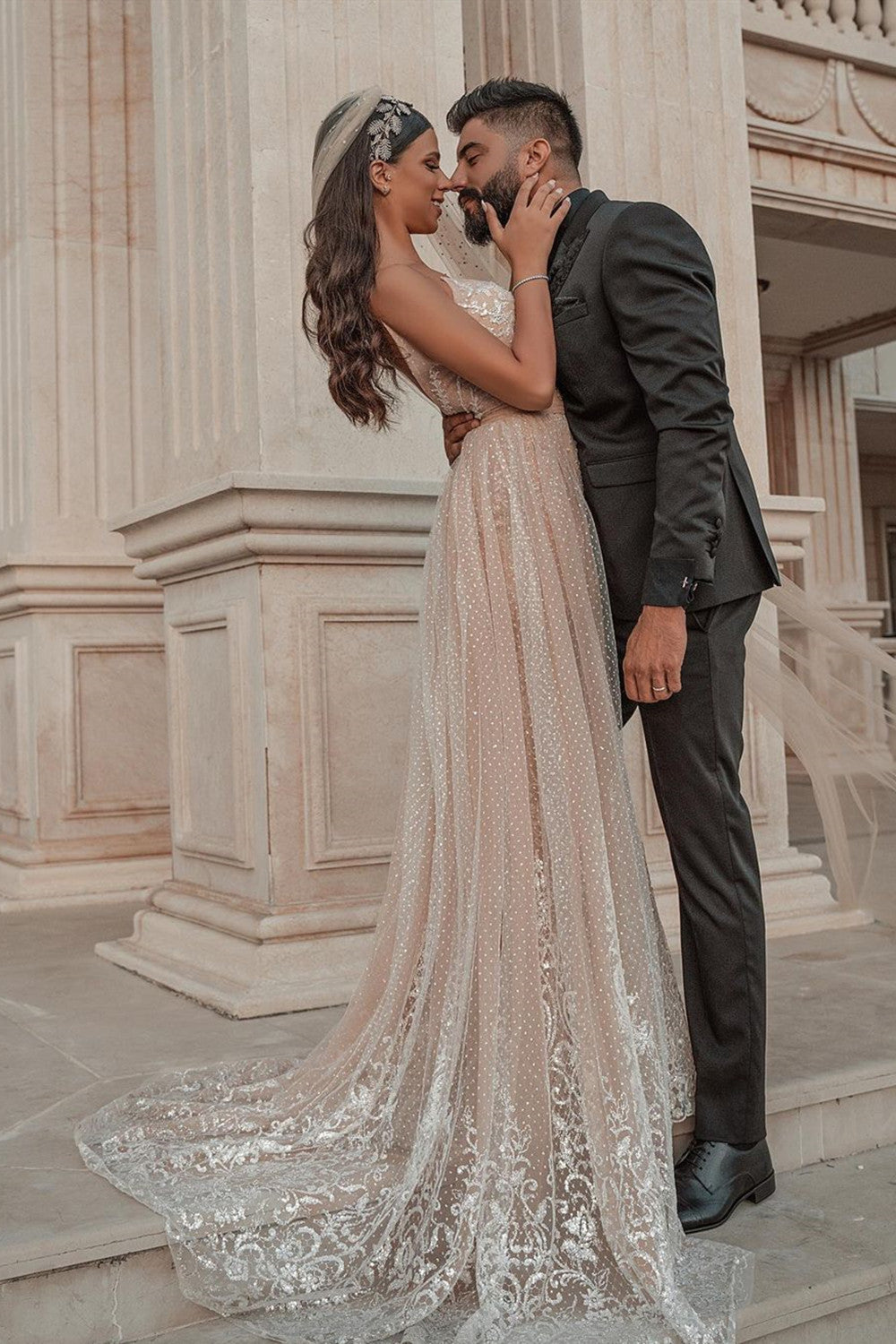 Chicloth Spaghetti-Strap Sleeveless Mermaid Wedding Dress Tulle With Lace