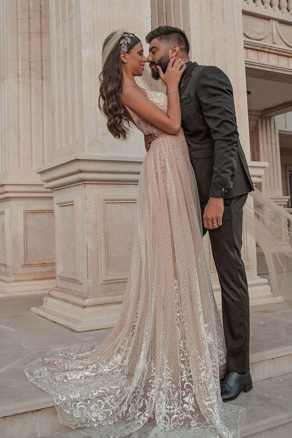 Chicloth Spaghetti-Strap Sleeveless Mermaid Wedding Dress Tulle With Lace
