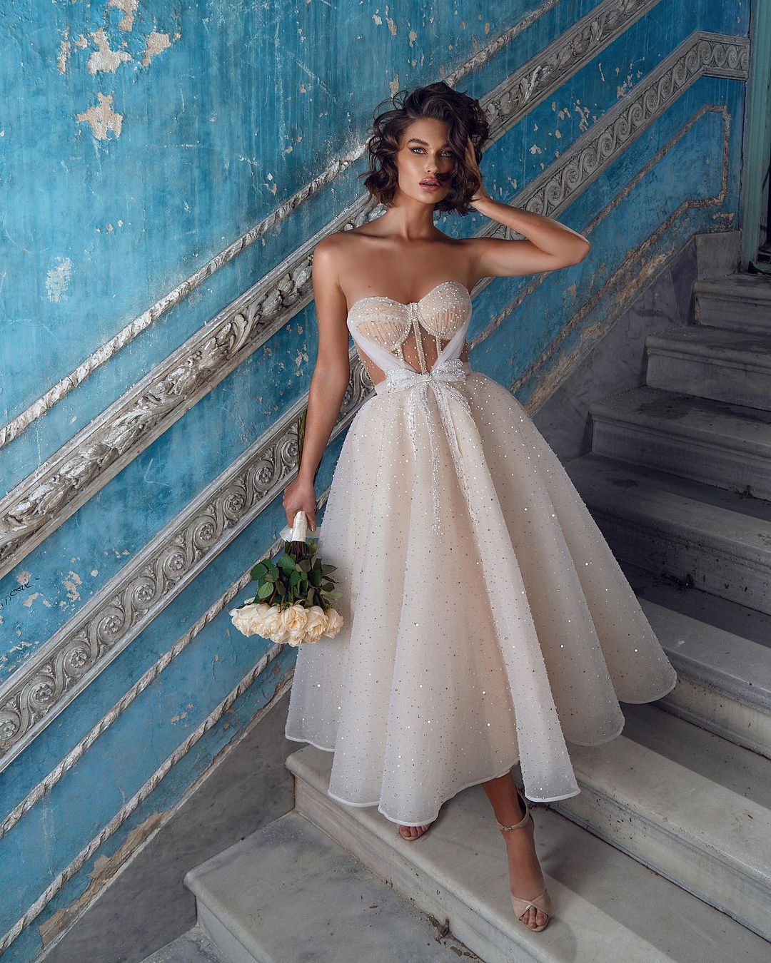 Chicloth Shinning Sweetheart Wedding Reception Dress Tea-Length