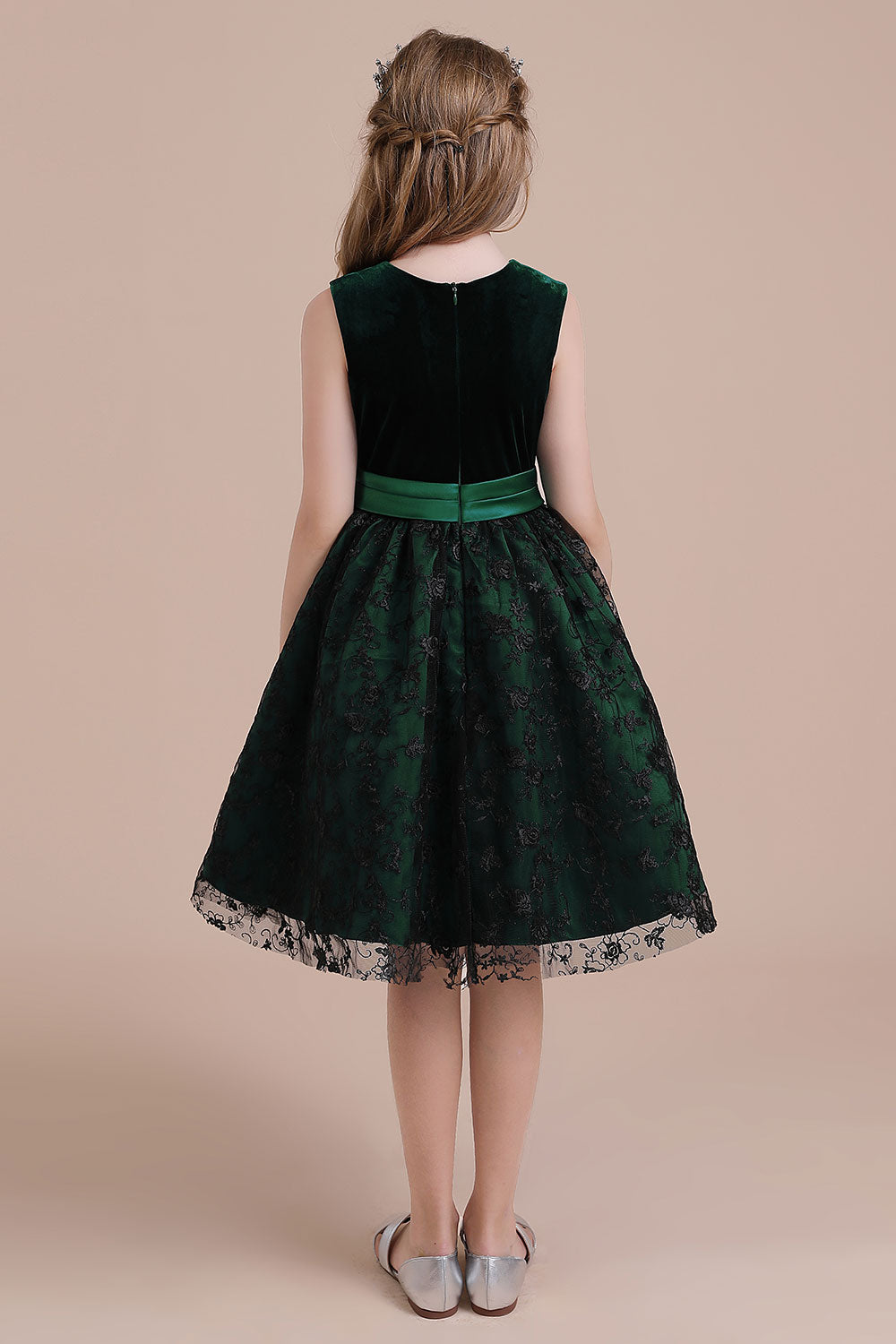 Chicloth A-Line Lace Velvet Knee Length Flower Girl Dress Online