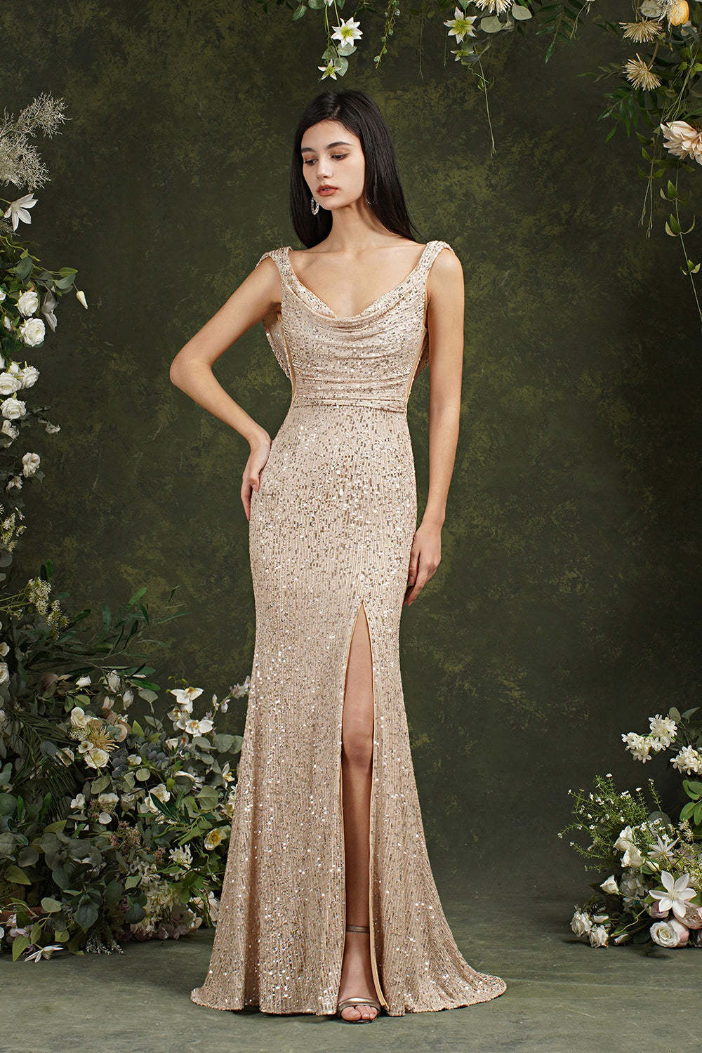 Chicloth Sequins Mermaid Bridesmaid Dress Split With Drop Back