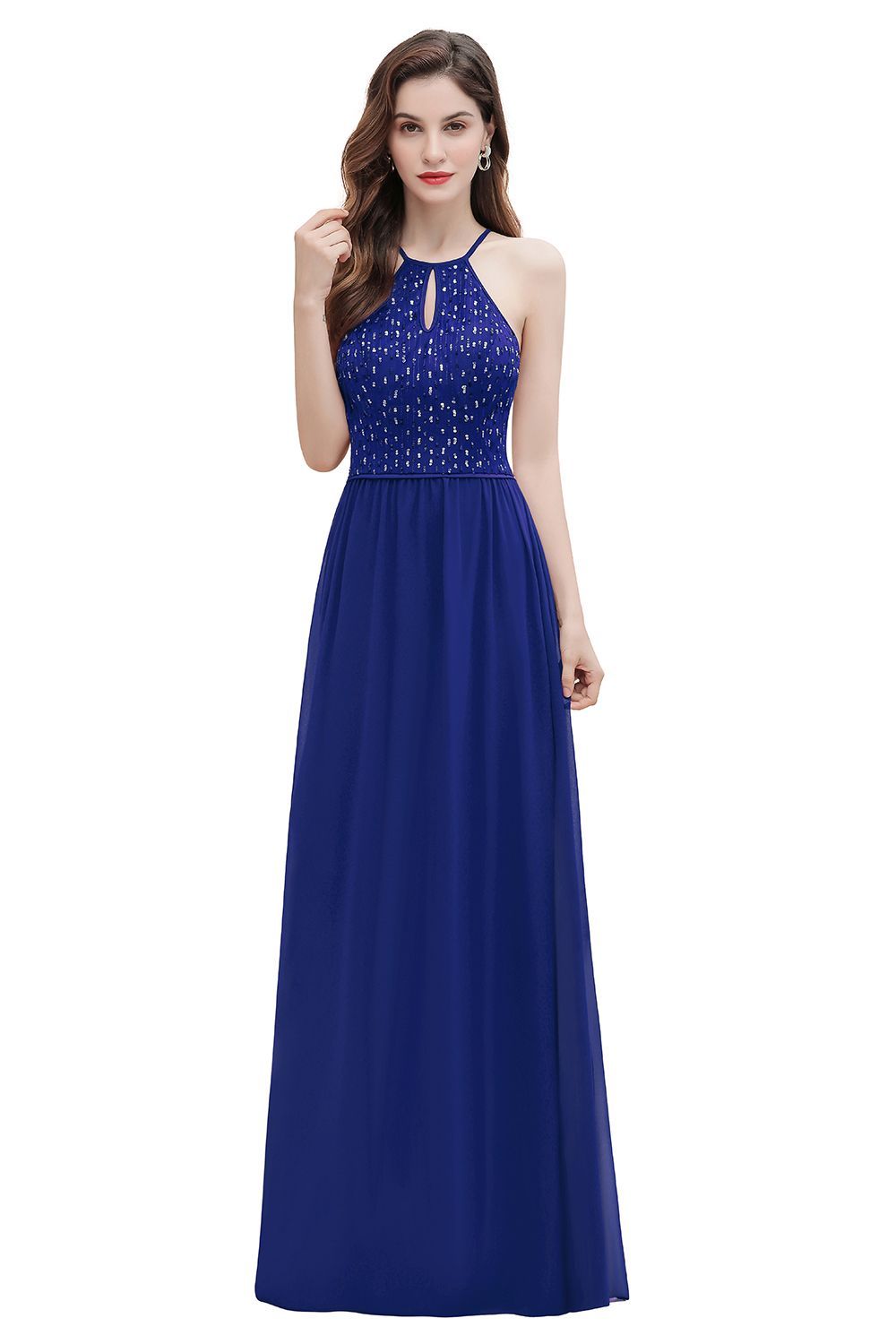 Chicloth Glamorous Halter A-line Bridesmaid Dress Chiffon Sequins Elegant Party Maxi Dress