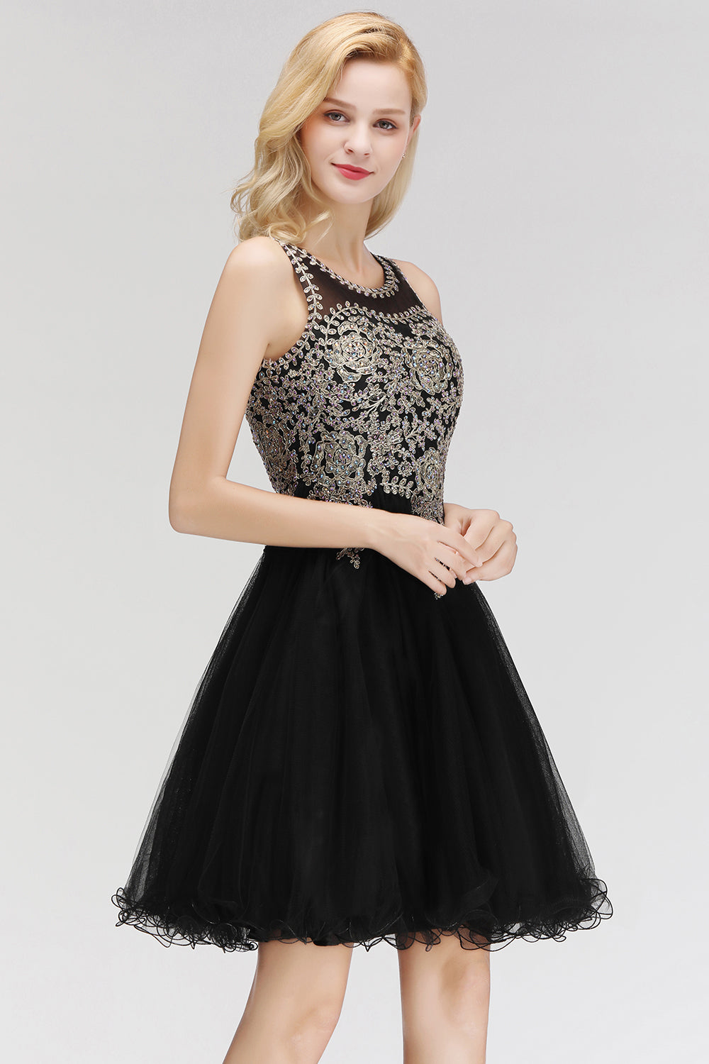 Chicloth A-line Tulle Lace Homecoming Dress with Beadings