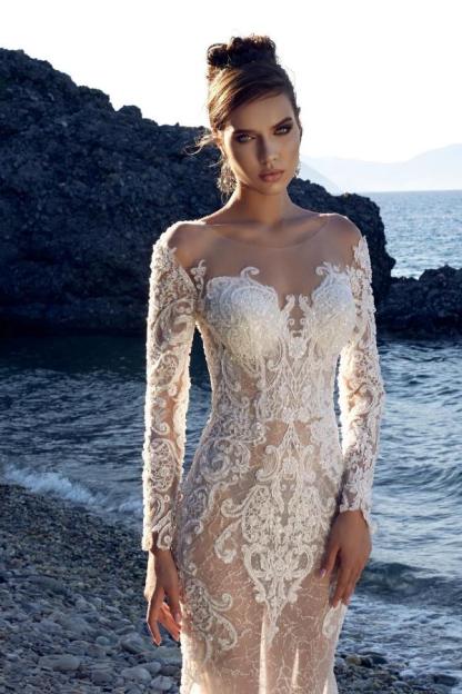 Long Sleeves Mermaid Wedding Dress White Tulle Bridal Gown