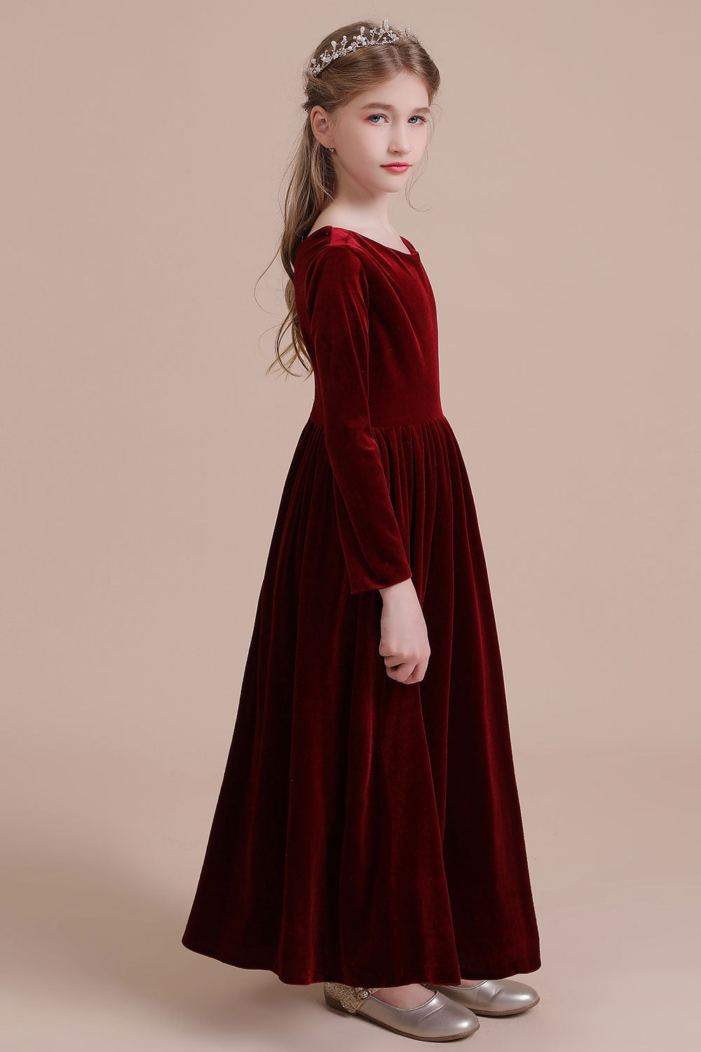 Chicloth A-Line Long Sleeve Velvet Flower Girl Dress On Sale