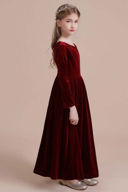 Chicloth A-Line Long Sleeve Velvet Flower Girl Dress On Sale