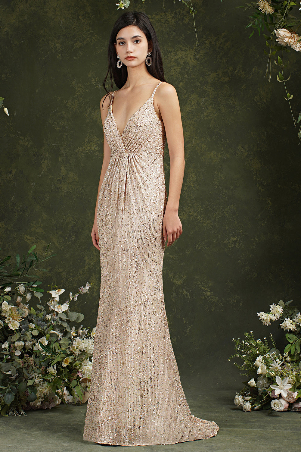 Chicloth Spaghetti-Straps Sequins Bridesmaid Dress Sleeveless
