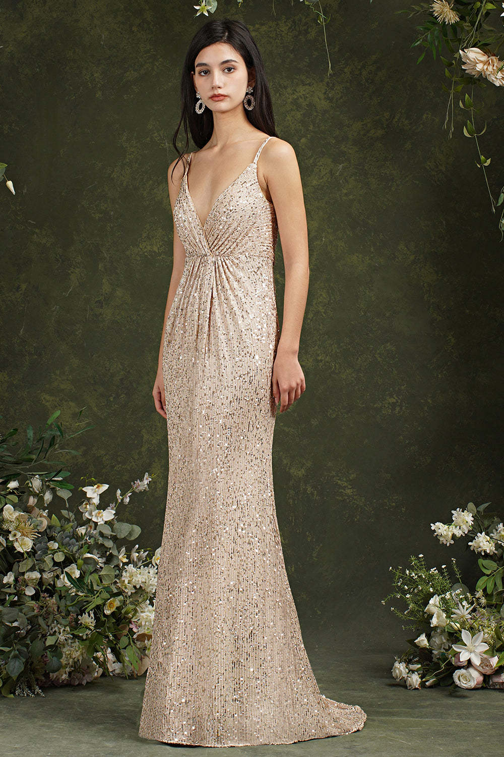 Chicloth Spaghetti-Straps Sequins Bridesmaid Dress Sleeveless