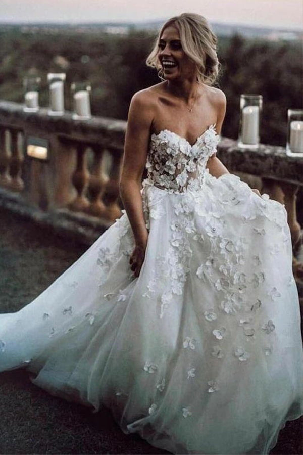 Chicloth Gorgeous Sweetheart Appliques Wedding Dress Beach Bridal Gowns
