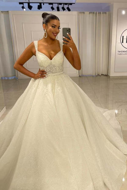 Chicloth Straps Wedding Dress Mermaid Sweetheart Ball Gown Lace