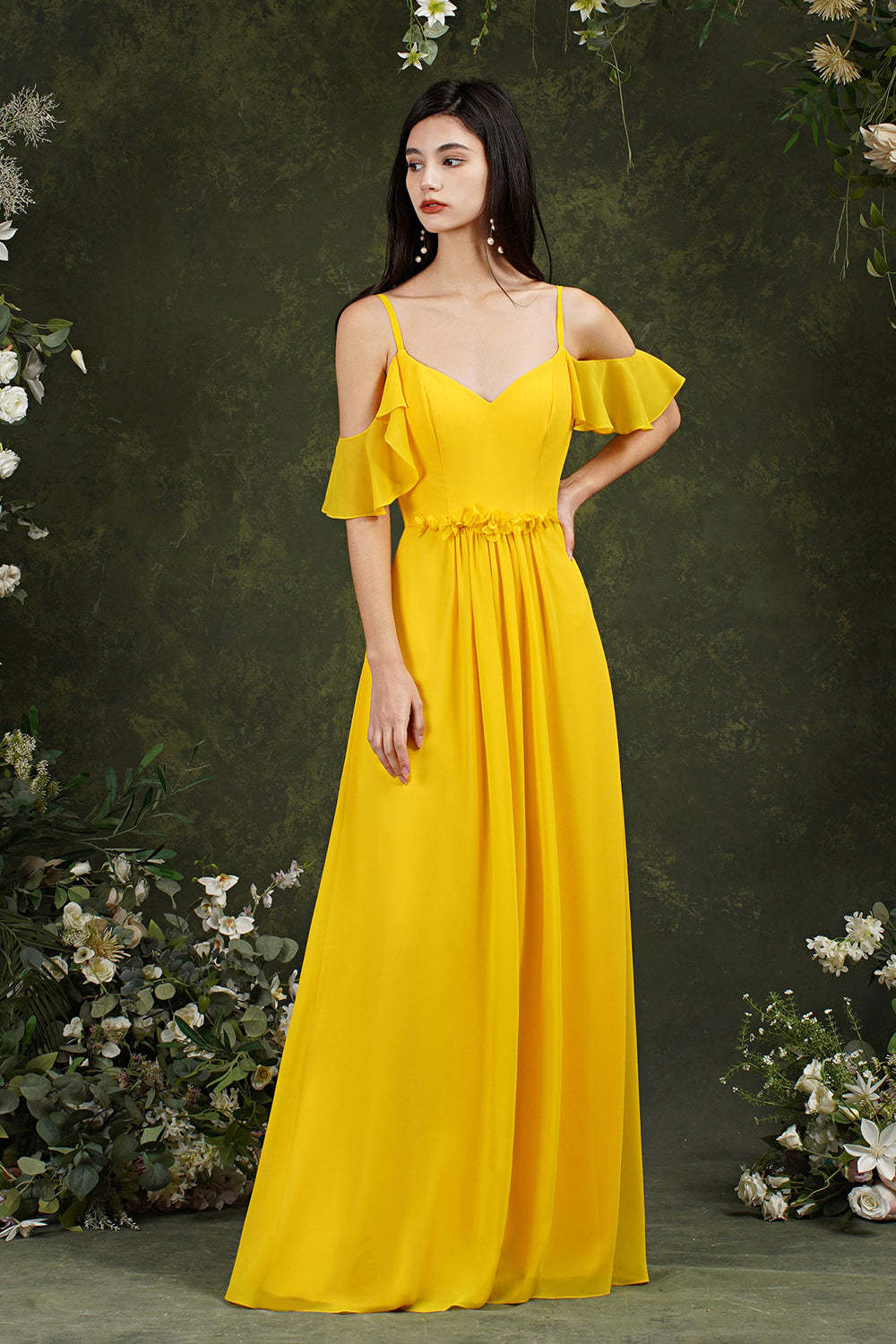 Chicloth Elegant Chiffon Bridesmaid Dress Ruffles With Pockets