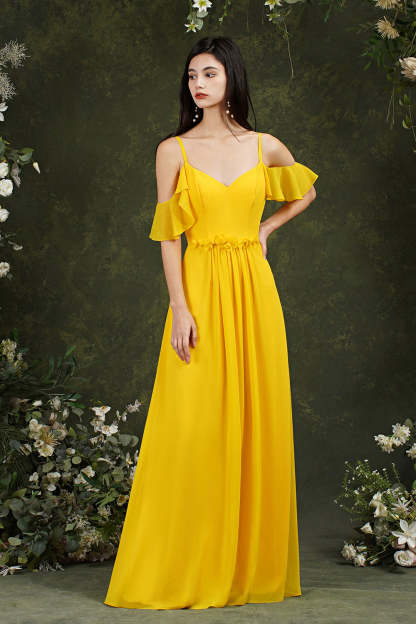 Chicloth Elegant Chiffon Bridesmaid Dress Ruffles With Pockets