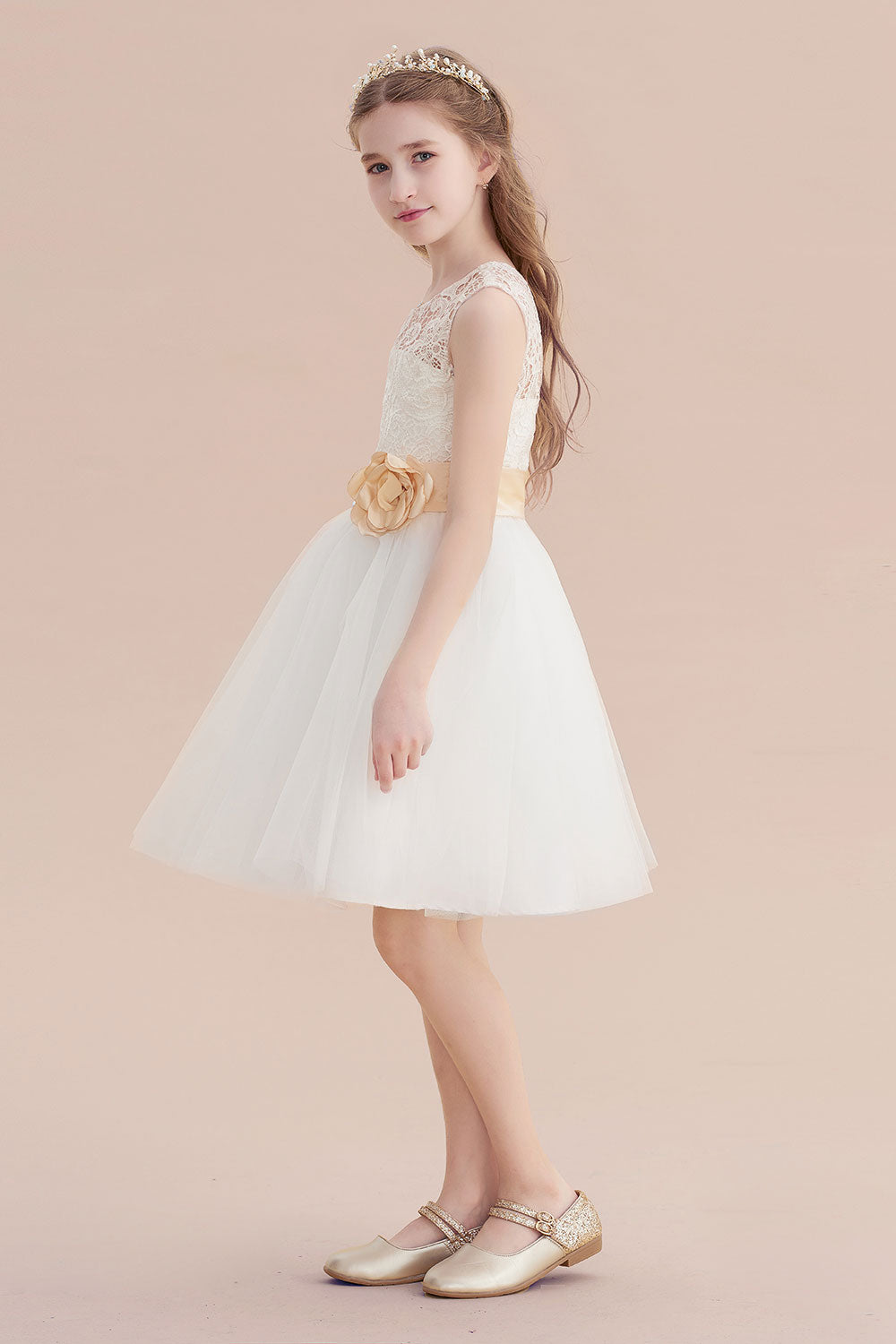 Chicloth A-Line Lace Tulle Knee Length Dress Flower Girl Dress Online