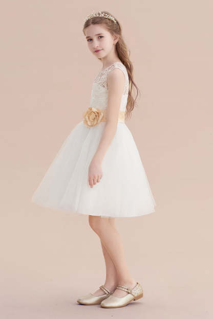 Chicloth A-Line Lace Tulle Knee Length Dress Flower Girl Dress Online