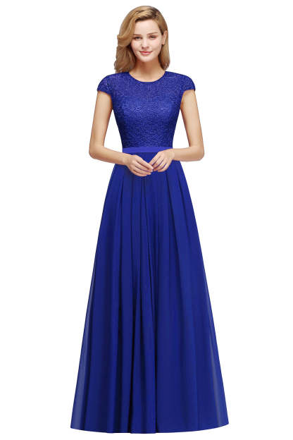 Chicloth A-line Jewel Short Sleeves Chiffon Lace Bridesmaid Dress
