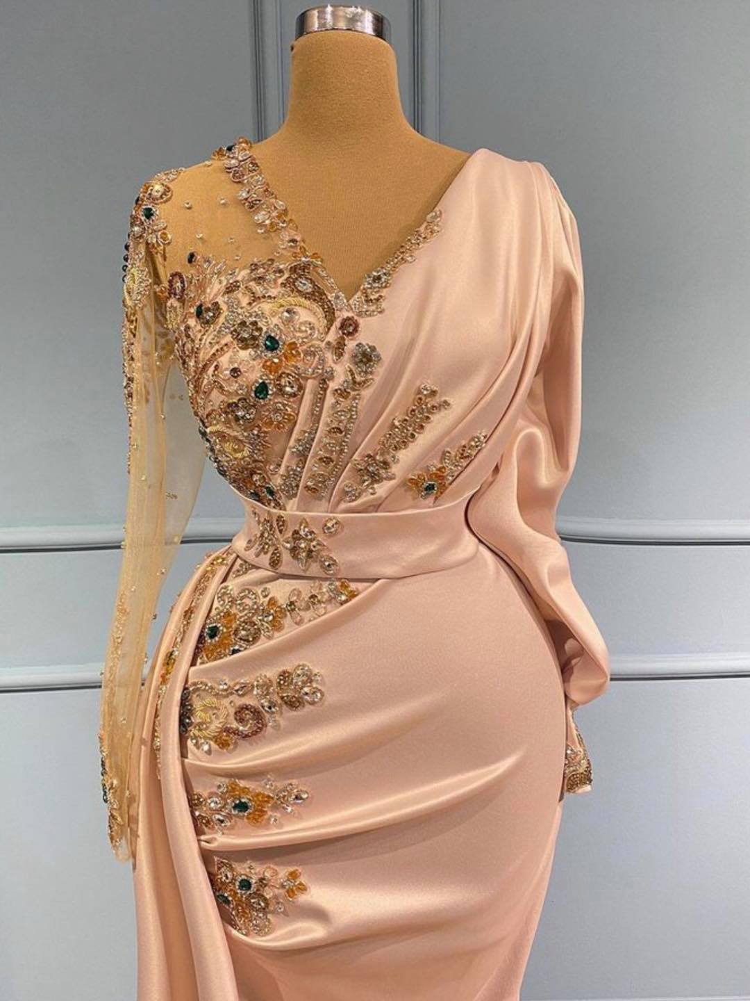 Chicloth Gorgeous Long Sleeves Beadings Prom Dress Mermaid