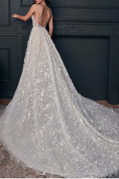 Chicloth V-Neck Sleeveless Wedding Dress Long With Appliques Online