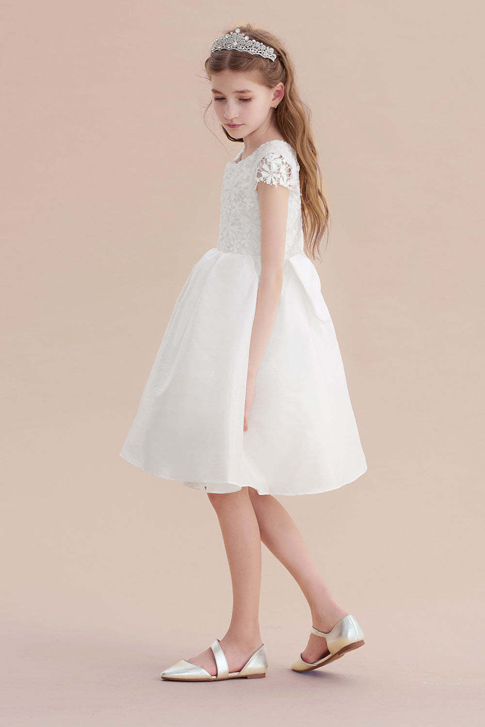 Chicloth A-Line Cap Sleeve Lace Bow Flower Girl Dress On Sale
