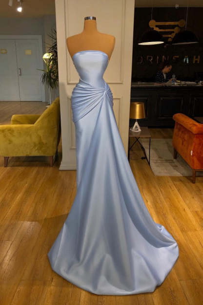 Chicloth Baby Blue Strapless Prom Dress Mermaid Long
