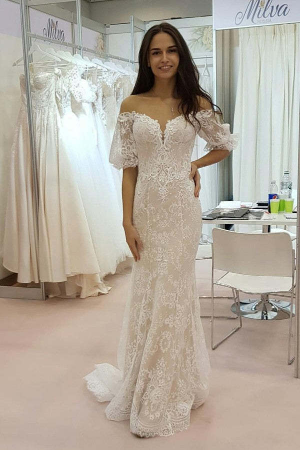 Chicloth Off-the-Shoulder Lace Wedding Dress Mermaid With Ruffles