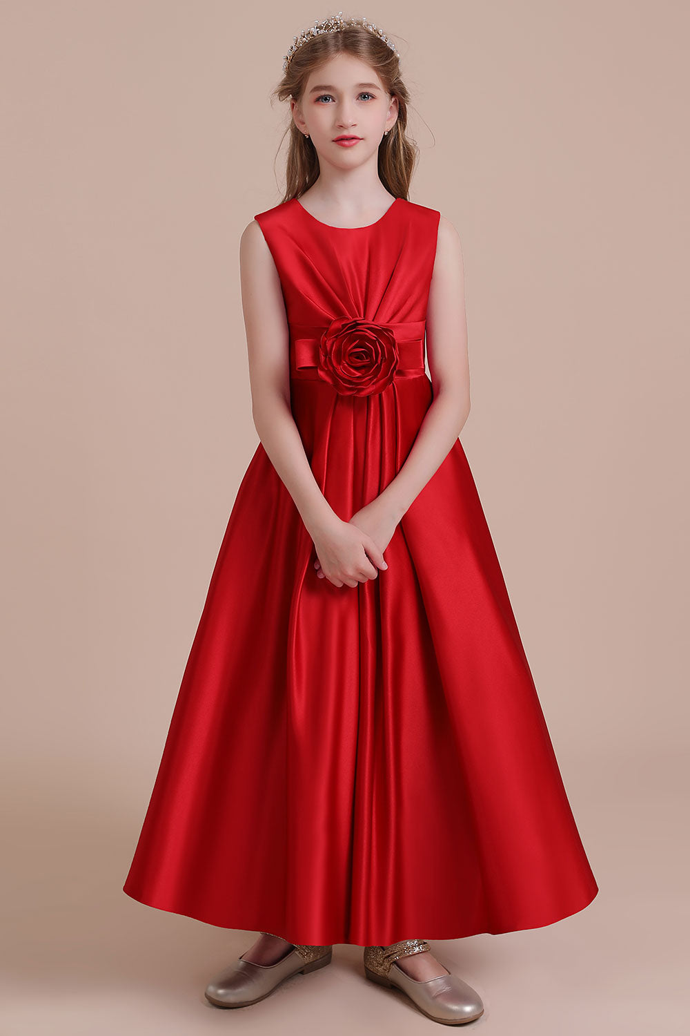 Chicloth A-Line Chic Satin Ankle Length Flower Girl Dress Online