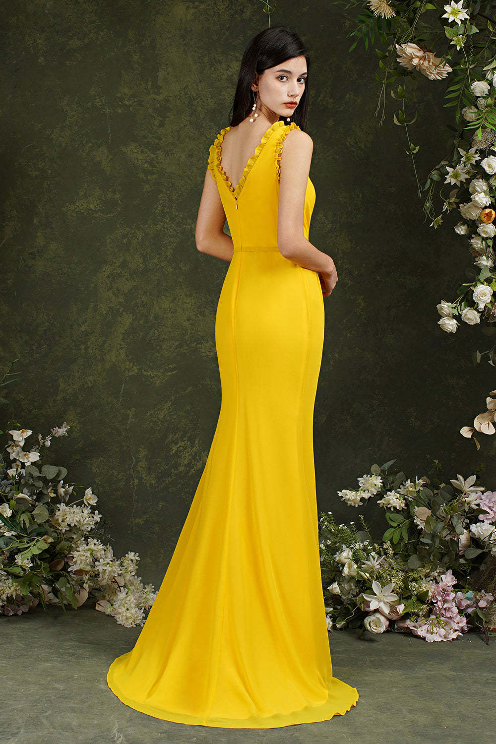 Chicloth V-Neck Bridesmaid Dress Chiffon With Slit