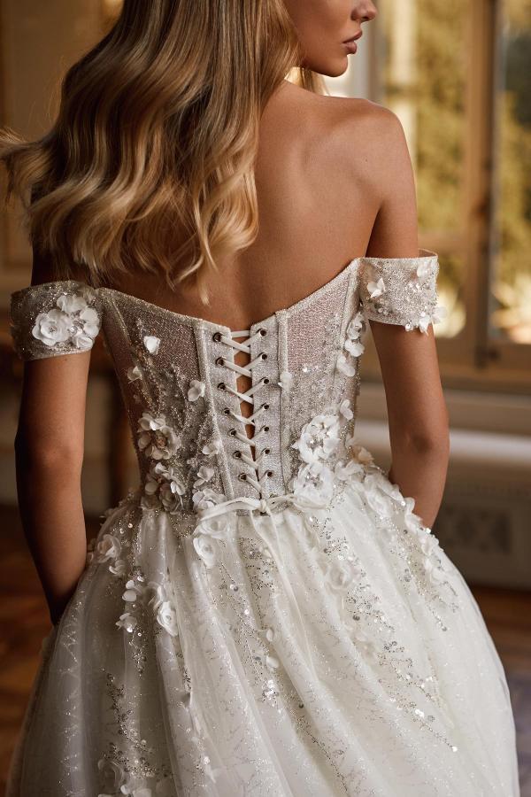 Chicloth Off-the-Shoulder White Wedding Dress Lace-up Shiny With Appliques