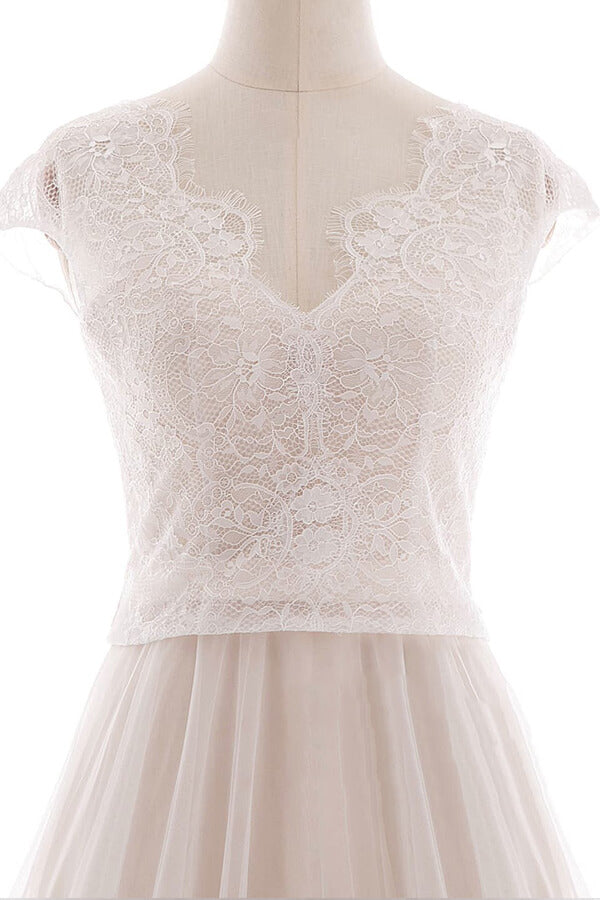 Chicloth Graceful V-neck Lace Tulle A-line Wedding Dress On Sale