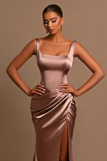 Chicloth Straps Square Prom Dress Mermaid Sleeveless With Slit