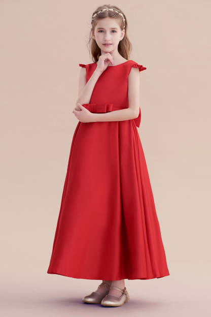 Chicloth A-Line Satin Bow Ankle Length Flower Girl Dress On Sale