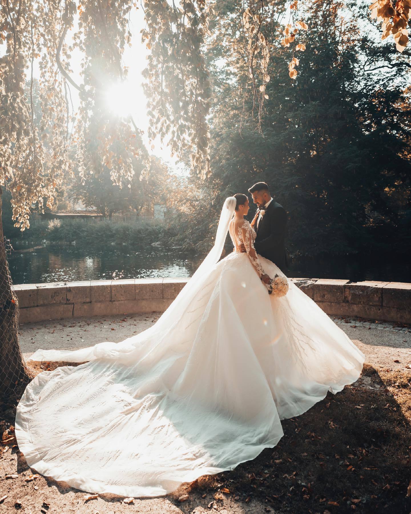 Chicloth Long Sleeves Ball Gown Wedding Dress V-Neck Tulle With Lace Beads