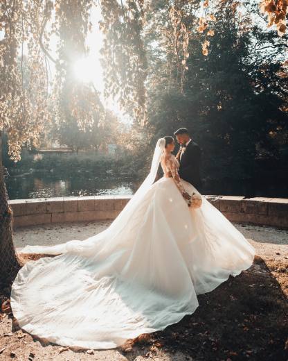 Chicloth Long Sleeves Ball Gown Wedding Dress V-Neck Tulle With Lace Beads