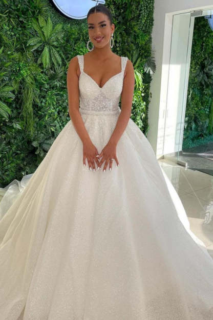 Chicloth Straps Wedding Dress Mermaid Sweetheart Ball Gown Lace