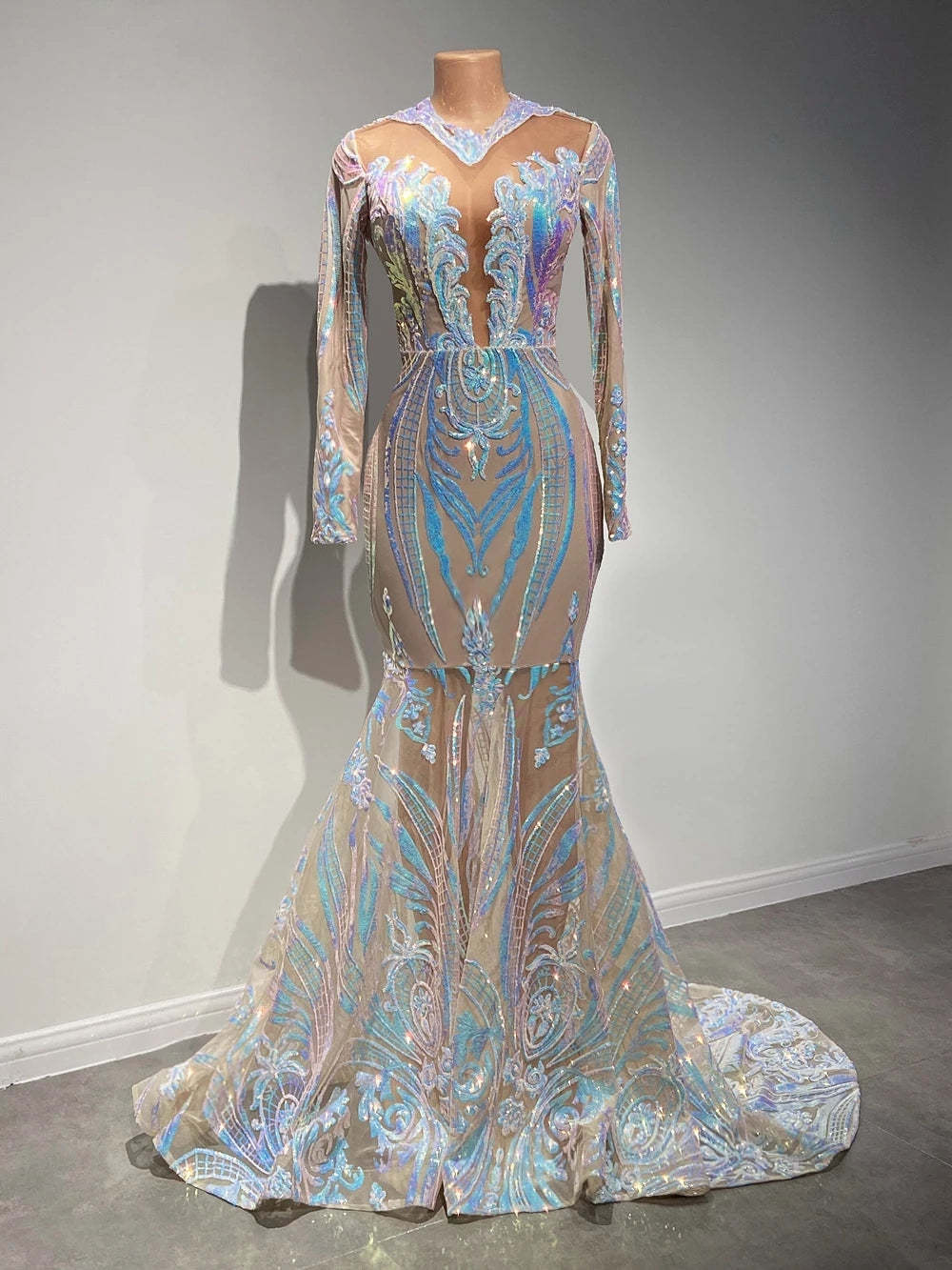 Chicloth Long Sleeves Sequins Prom Dress Mermaid Online