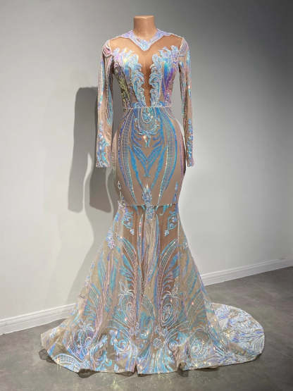 Chicloth Long Sleeves Sequins Prom Dress Mermaid Online