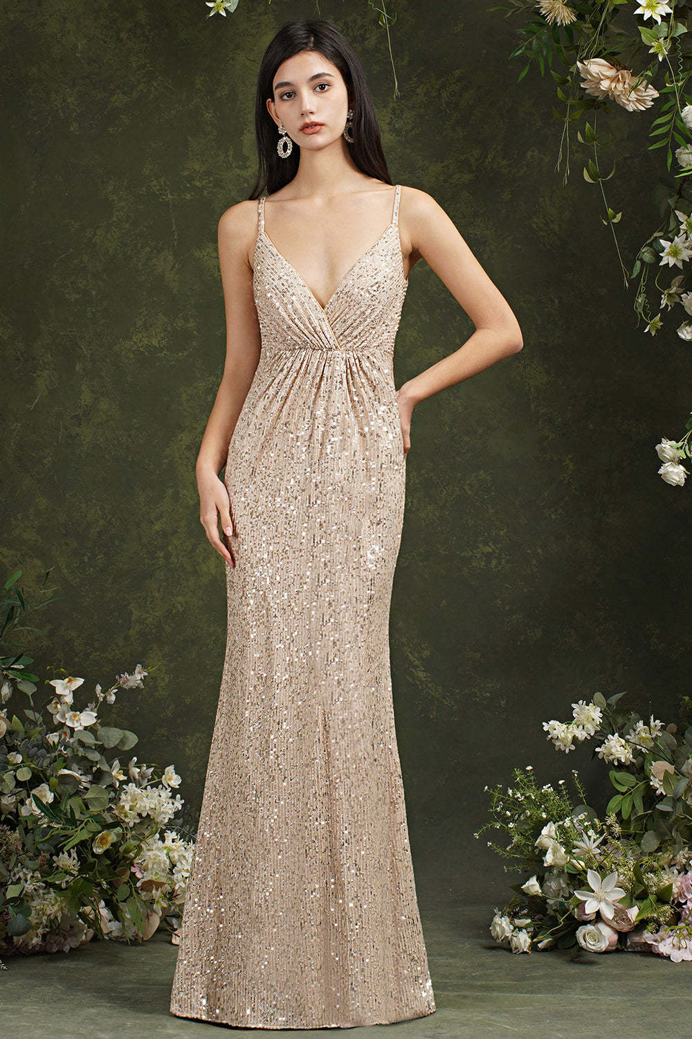 Chicloth Spaghetti-Straps Sequins Bridesmaid Dress Sleeveless