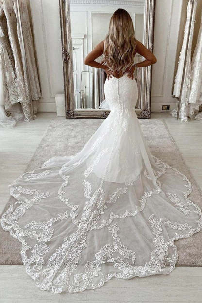 Chicloth White Mermaid Wedding Dress Lace Backless