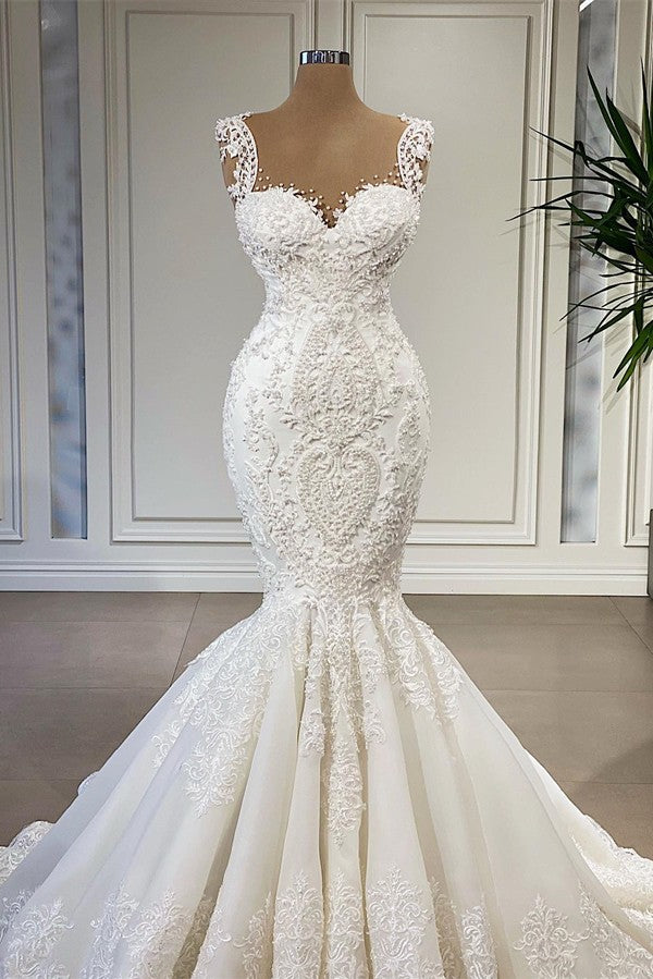 Chicloth Straps Lace Wedding Dress Mermaid Sleeveless Online
