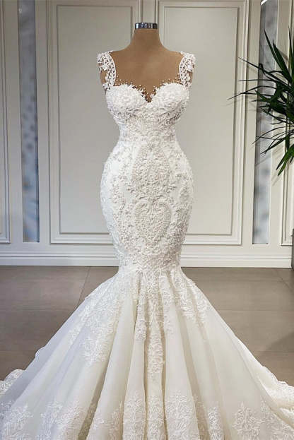 Chicloth Straps Lace Wedding Dress Mermaid Sleeveless Online