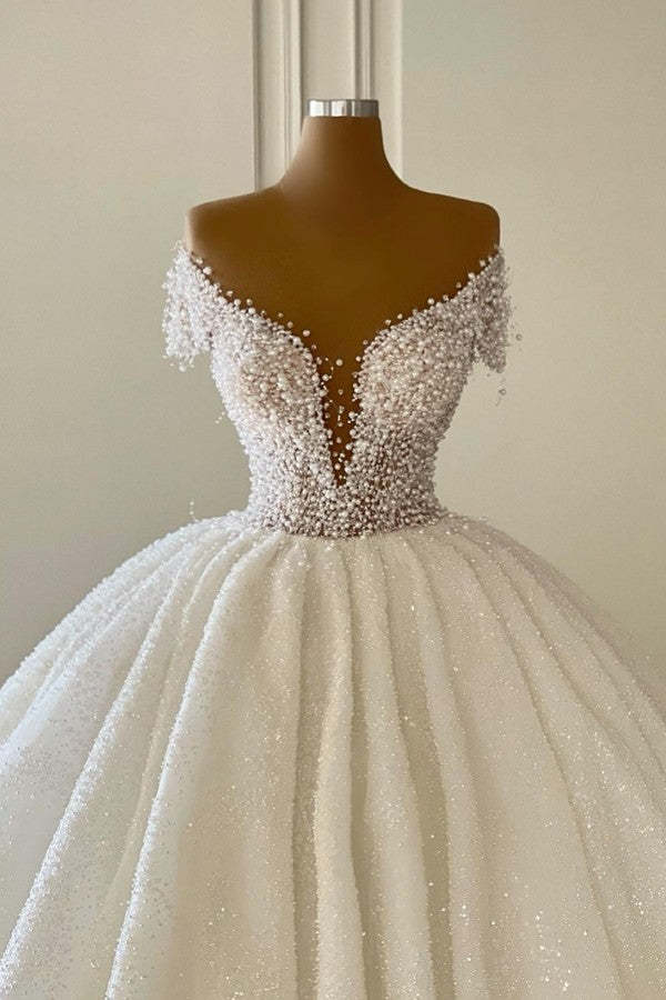 Chicloth Off-the-Shoulder Ball Gown Wedding Dress Sequins Long