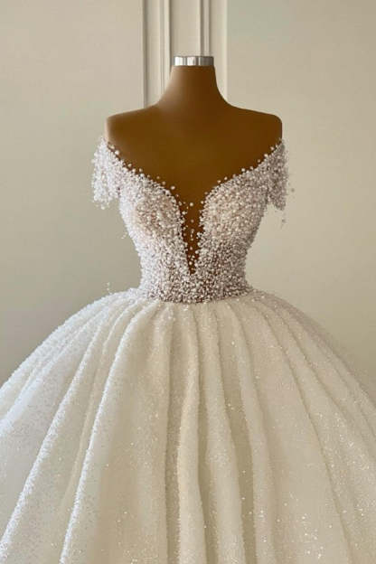 Chicloth Off-the-Shoulder Ball Gown Wedding Dress Sequins Long