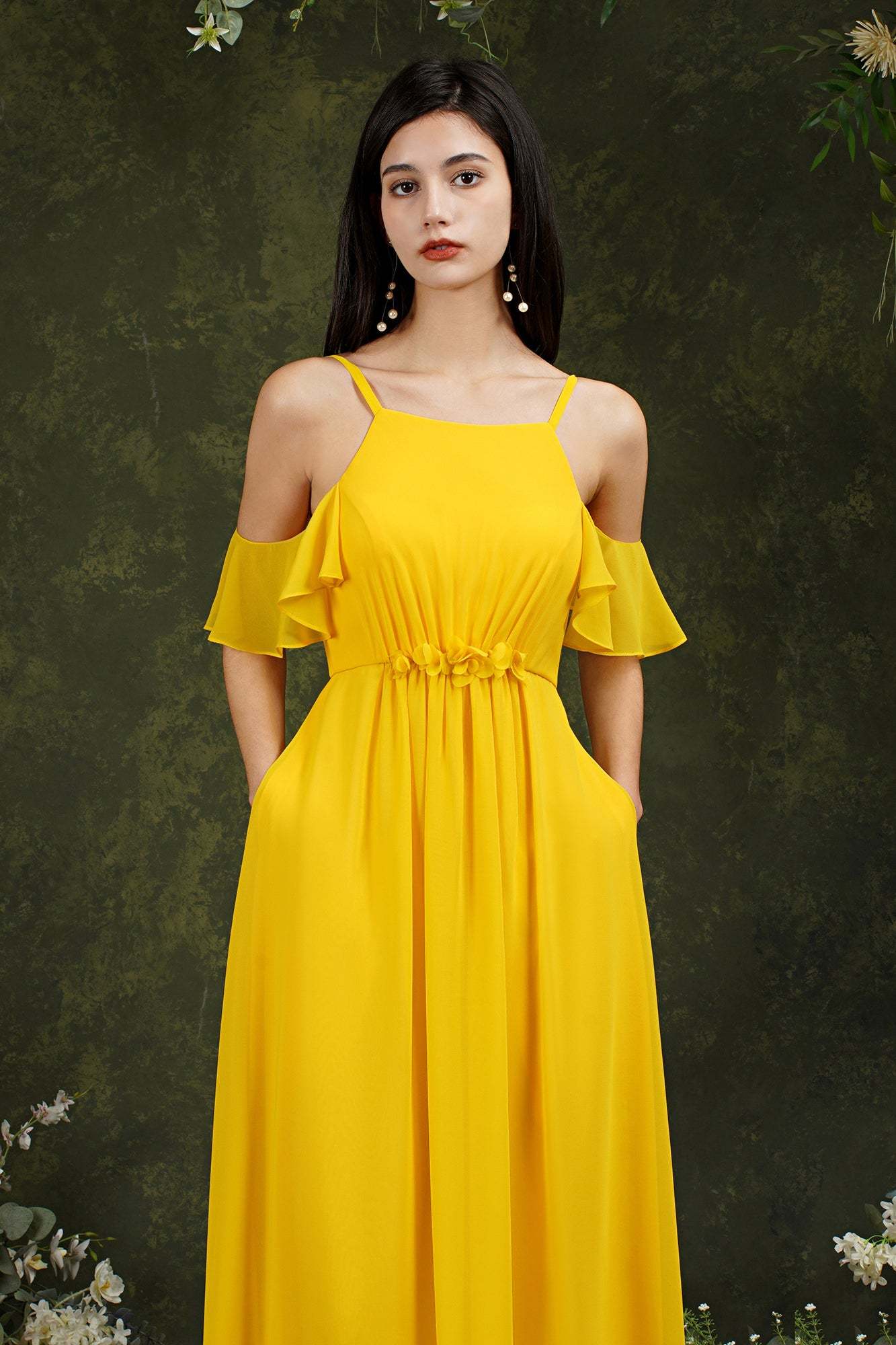 Chicloth Halter Chiffon Bridesmaid Dress Long WIth Ruffle