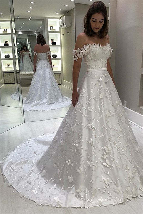 Chicloth Off-the-Shoulder A-Line Wedding Dress With Appliques