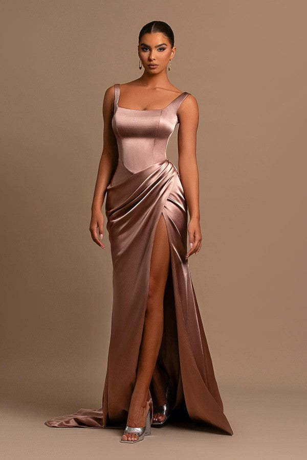 Chicloth Straps Square Prom Dress Mermaid Sleeveless With Slit