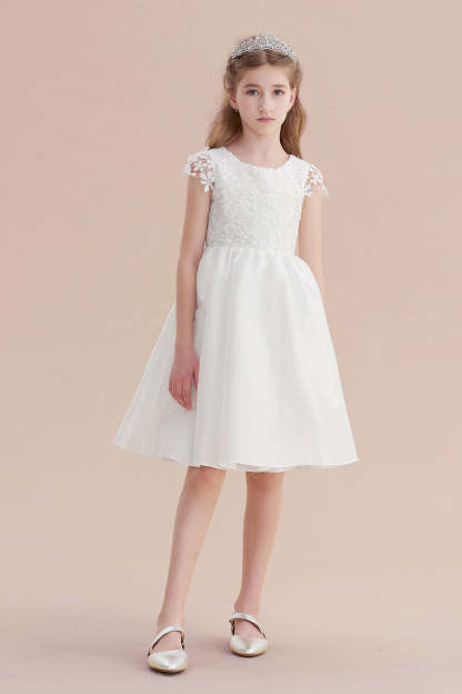 Chicloth A-Line Cap Sleeve Lace Bow Flower Girl Dress On Sale