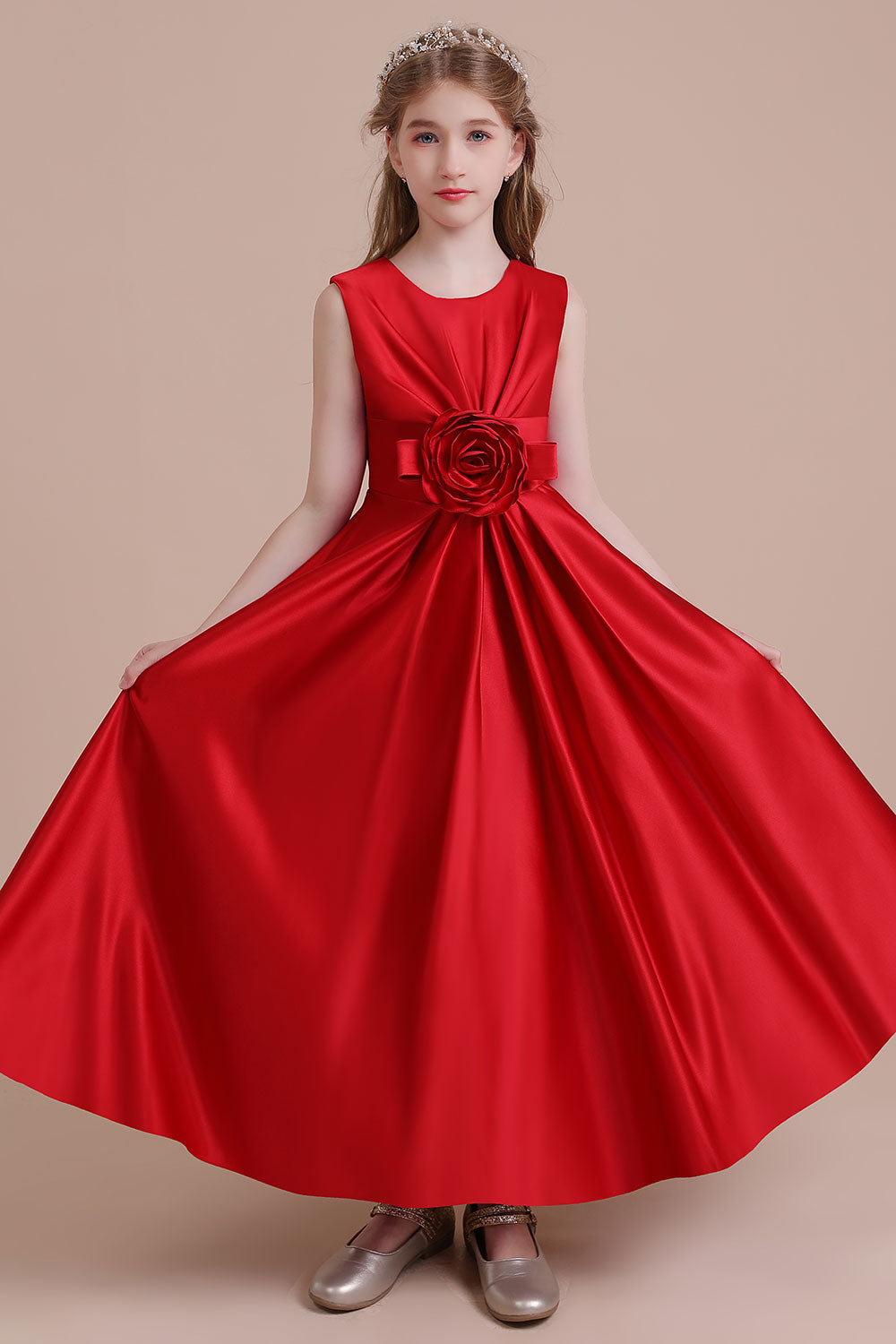 Chicloth A-Line Chic Satin Ankle Length Flower Girl Dress Online