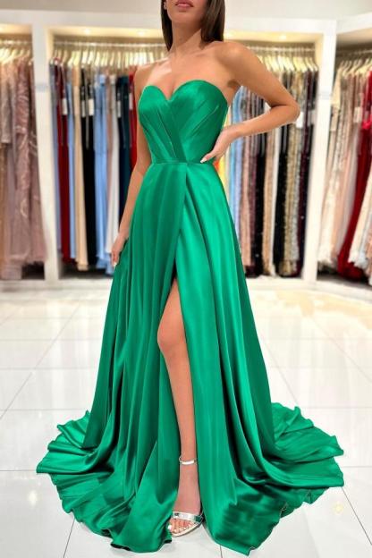 Chicloth Emerald Green Prom Dress Sweetheart Long With Slit