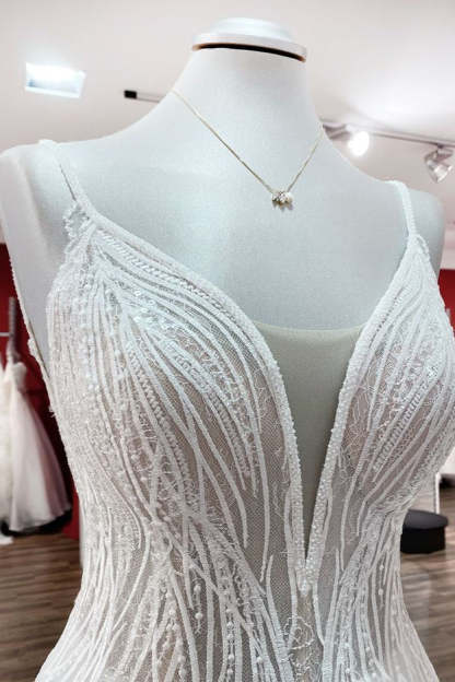 Chicloth Breath-taking Tulle V Neck Sequins Ruffles A-Line Wedding Dresses
