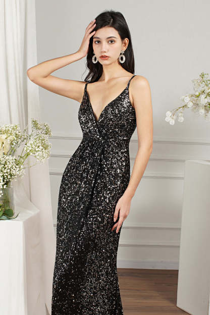 Chicloth Spaghetti-Straps Sequins Bridesmaid Dress Sleeveless
