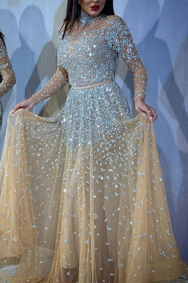 Sequins Sparkly Evening Maxi Dress | Long Sleeve Cocktail Party Dress